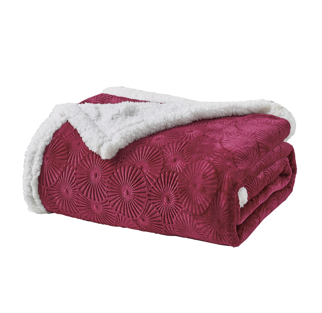 Sheradian Embossed Print Fleece/Sherpa Reversible Throw Blanket - Louvre - Burgundy