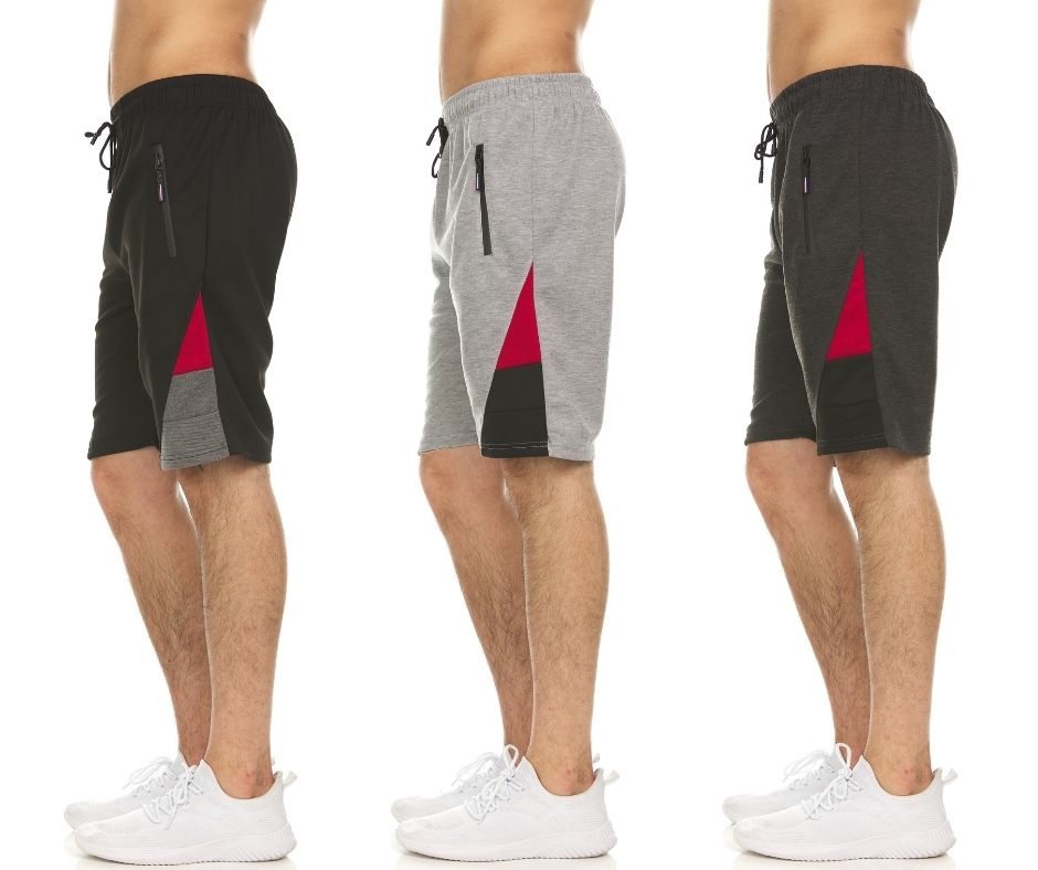 Men's Moisture-Wicking Shorts with Zipper Pockets (3-Pack) - Set 2/ Small