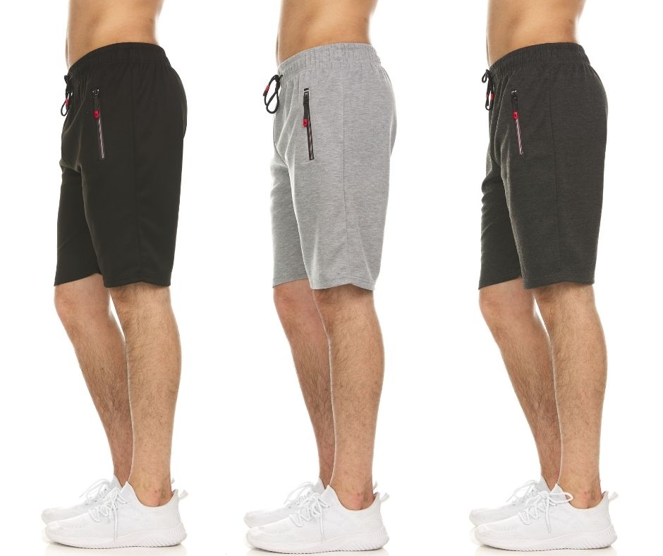 Men's Moisture-Wicking Shorts with Zipper Pockets (3-Pack) - Set 3/ Medium