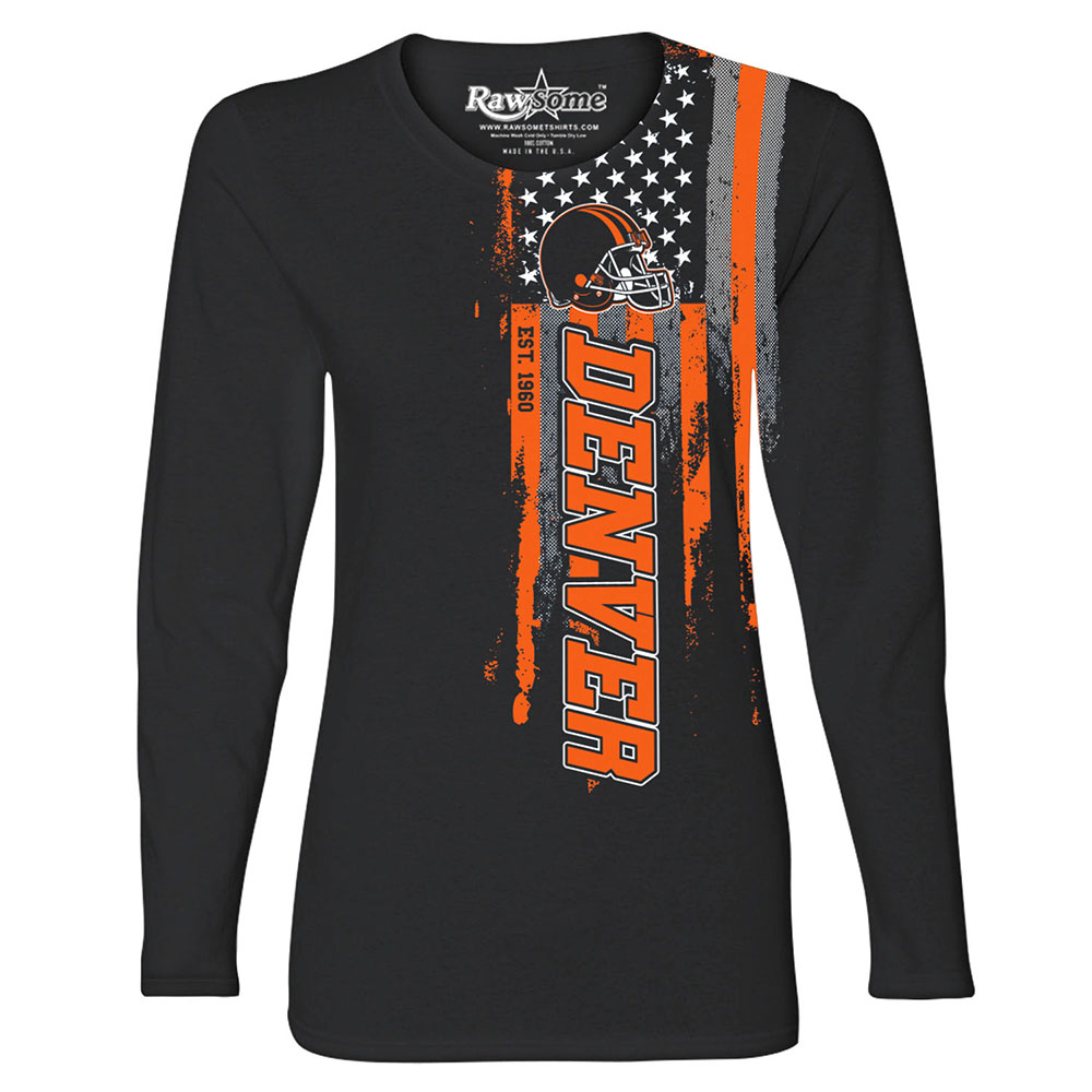 Women's Football USA Flag Black Long Sleeve Shirt - Denver - Black / S