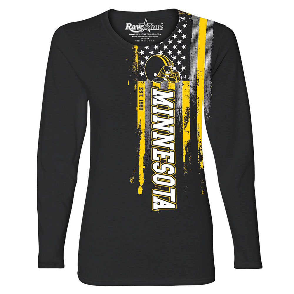 Women's Football USA Flag Black Long Sleeve Shirt - Minnesota - Black / S