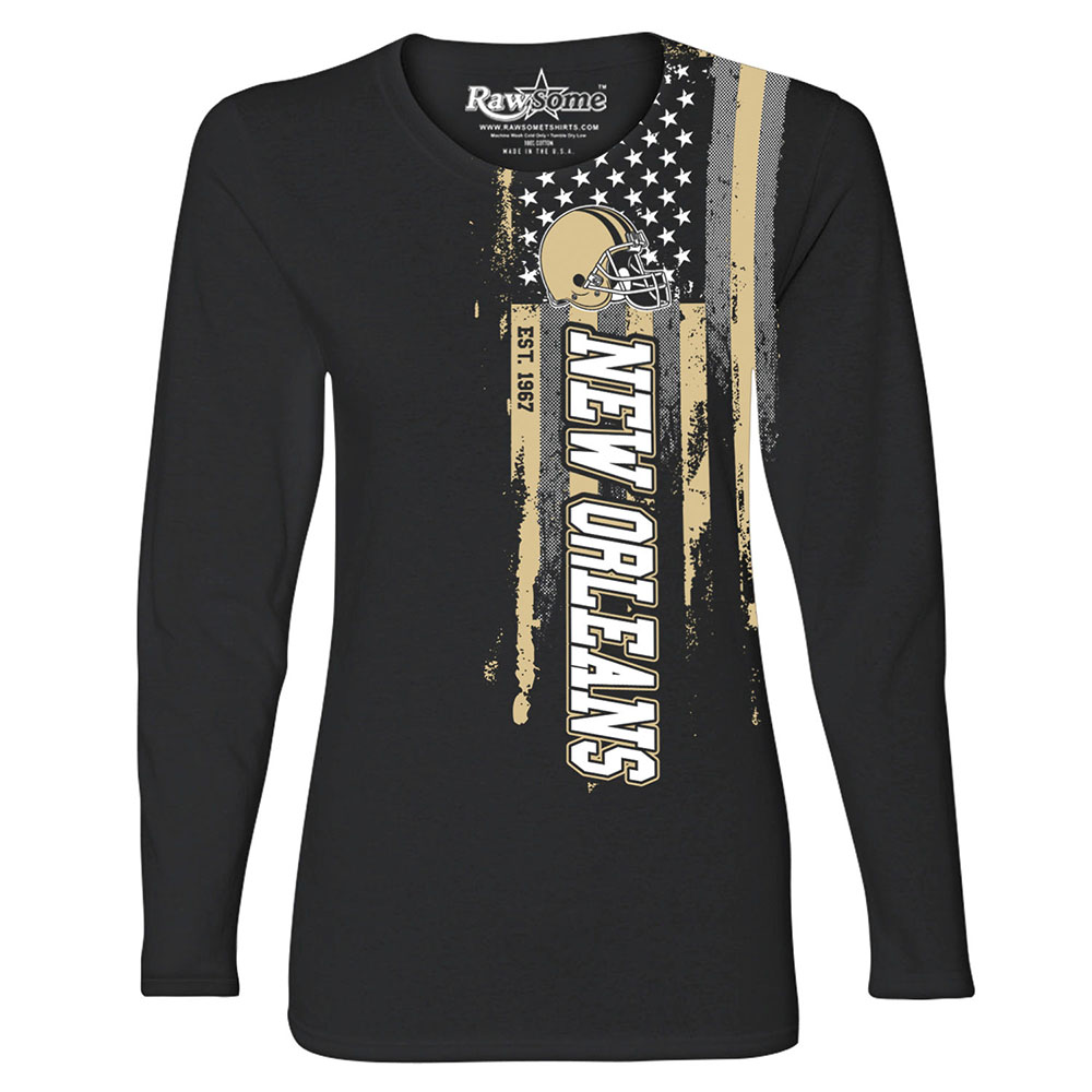 Women's Football USA Flag Black Long Sleeve Shirt - New Orleans - Black / S