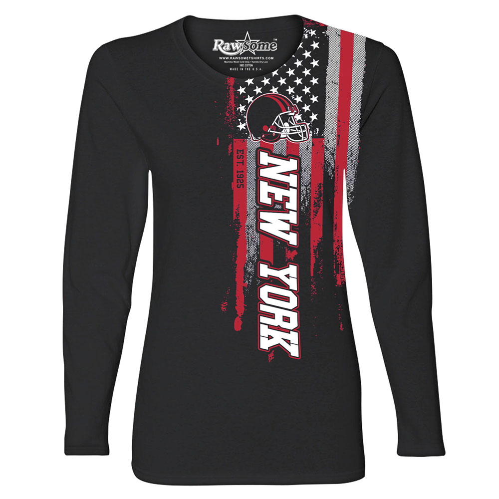 Women's Football USA Flag Black Long Sleeve Shirt - New York - Black / S