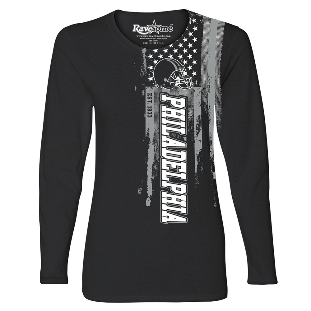 Women's Football USA Flag Black Long Sleeve Shirt - Philadelphia - Black / S