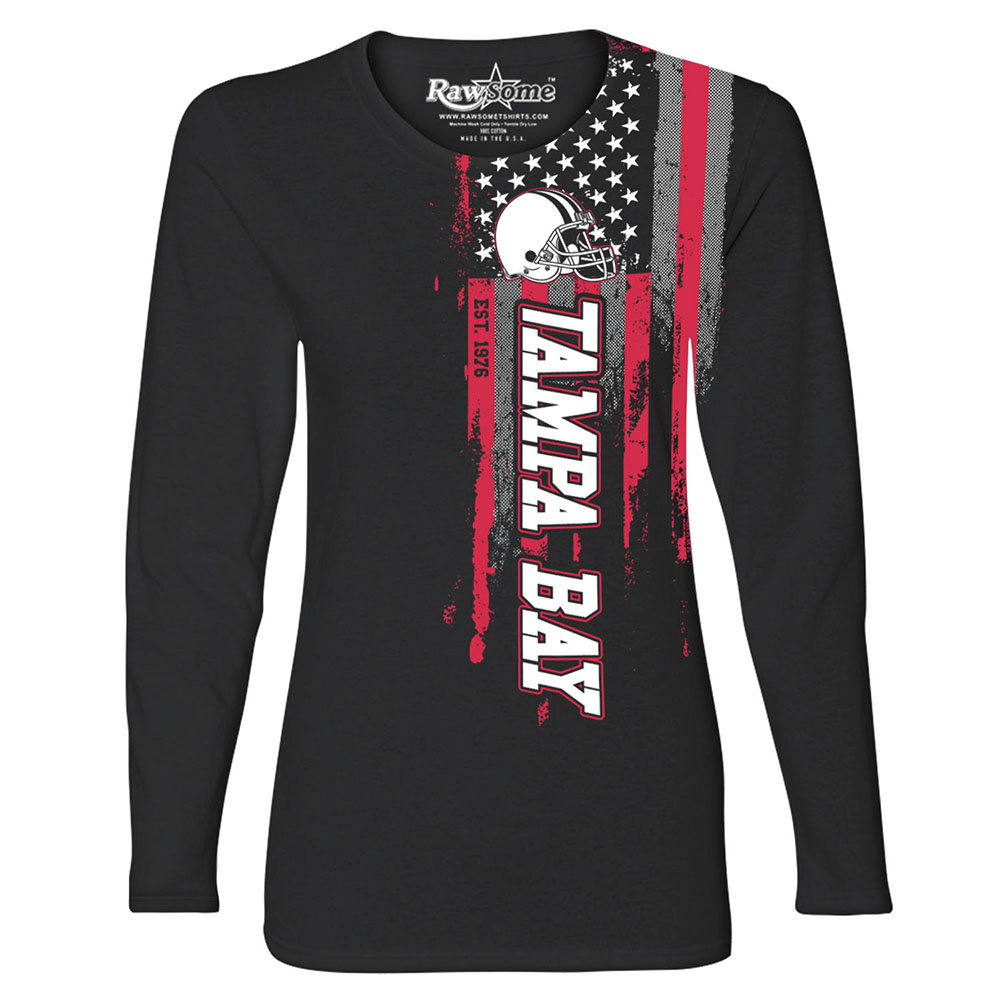 Women's Football USA Flag Black Long Sleeve Shirt - Tampa Bay - Black / S
