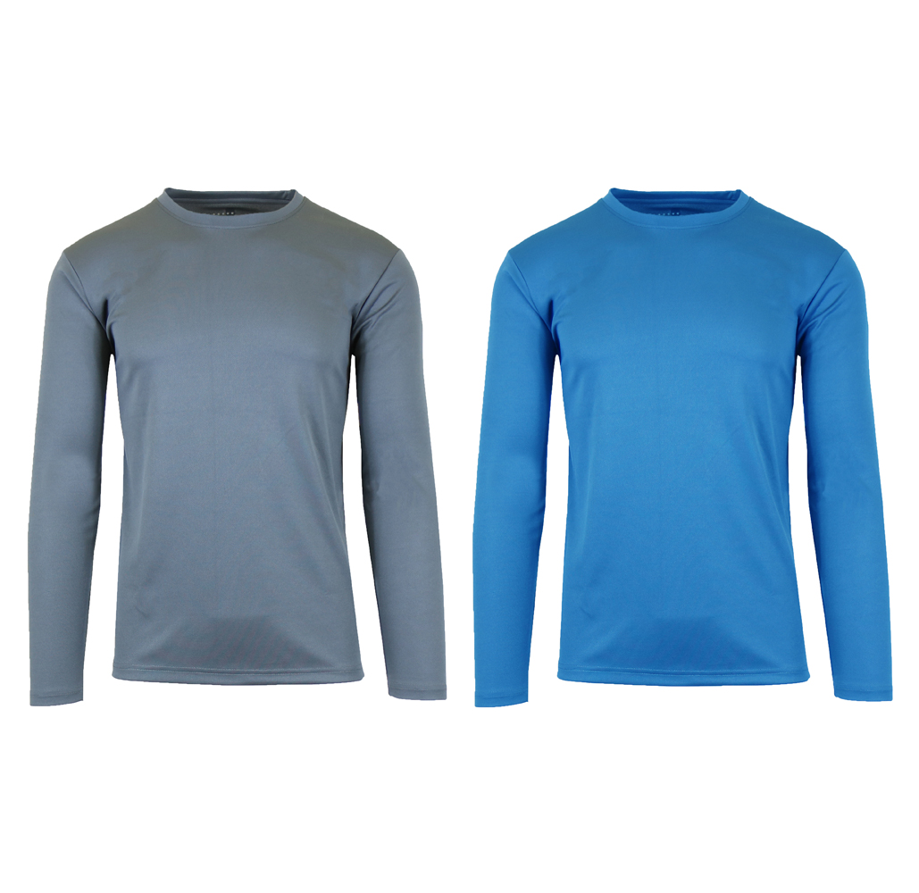 Men's Long Sleeve Moisture Wicking Performance Tee (2-Pack) - Charcoal & Medium Blue - X-Large