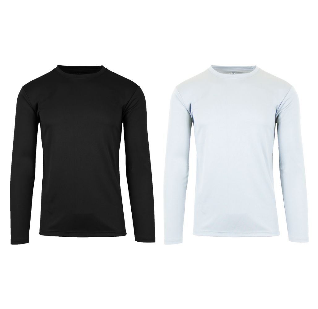 Men's Long Sleeve Moisture Wicking Performance Tee (2-Pack) - Black & White - Small