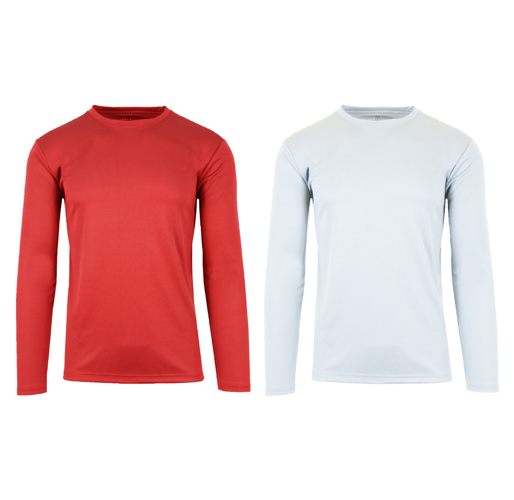 Men's Long Sleeve Moisture Wicking Performance Tee (2-Pack) - Red & White - Large