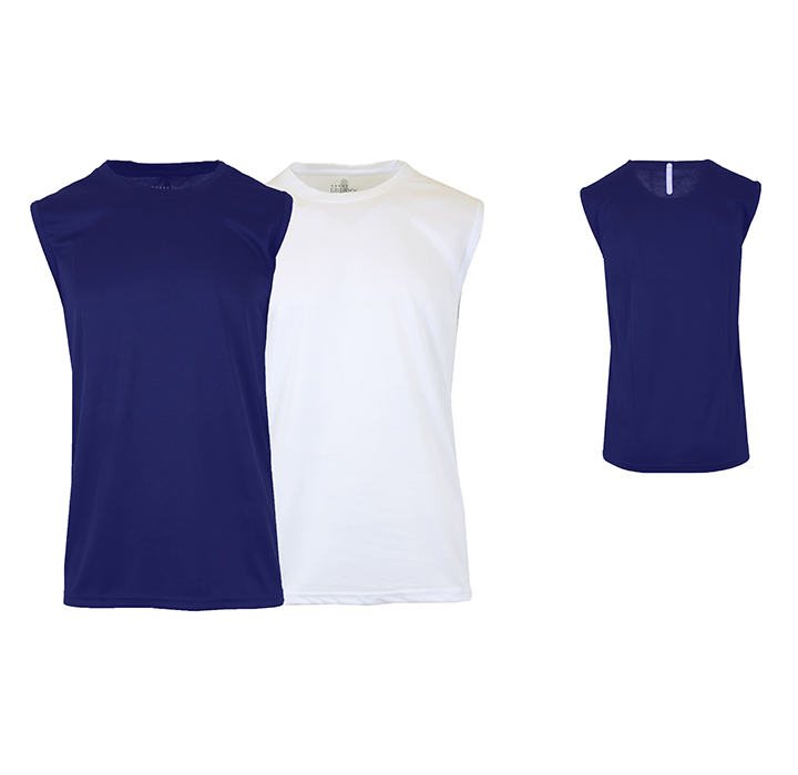 Men's Moisture-Wicking Performance Tops (2-Pack) - Navy & White (Muscle Tank) - S