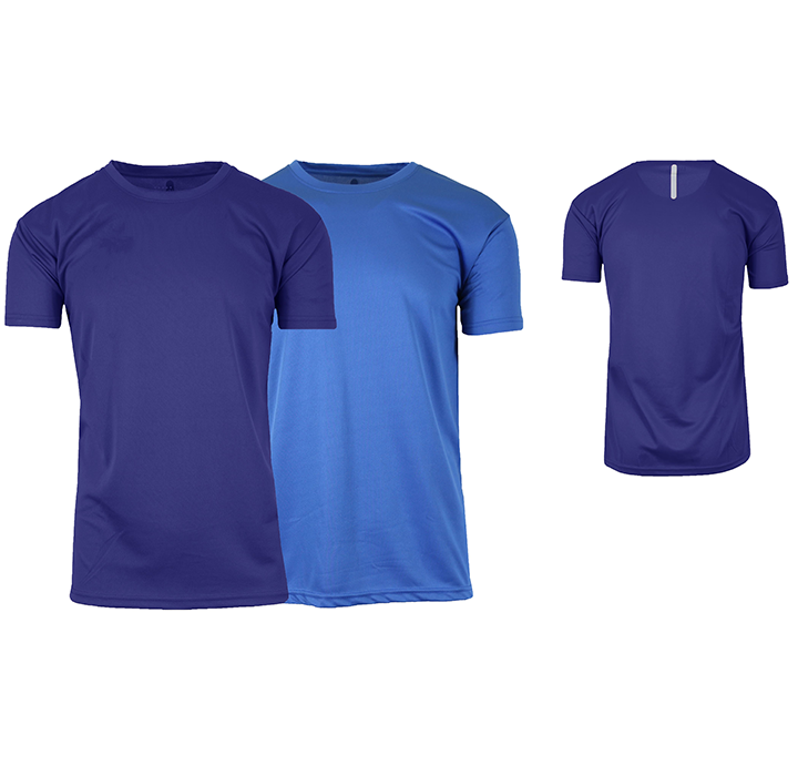 Men's Moisture-Wicking Performance Tops (2-Pack) - Navy & Medium Blue (Short Sleeve) - L