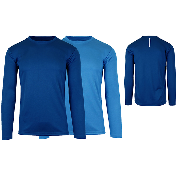 Men's Moisture-Wicking Performance Tops (2-Pack) - Navy & Medium Blue (Long Sleeve) - L