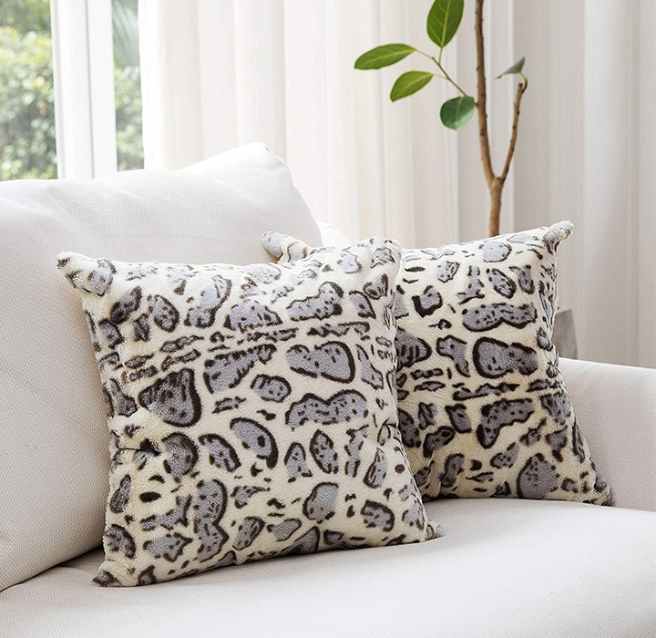 Leopard Print Throw Pillows (Set of 2) - Snow Leopard - 18x18