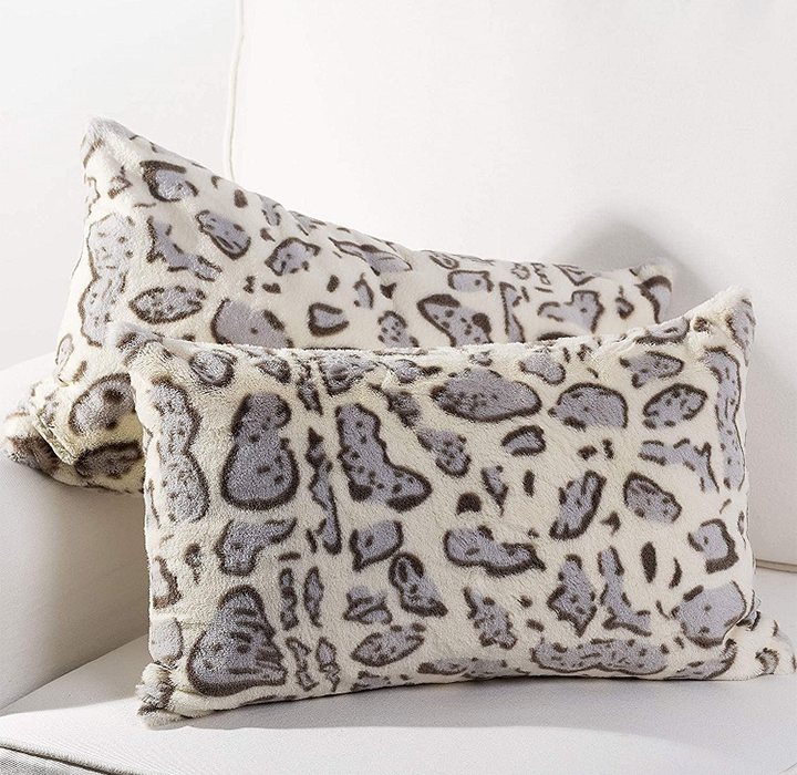 Leopard Print Throw Pillows (Set of 2) - Snow Leopard - 12x20