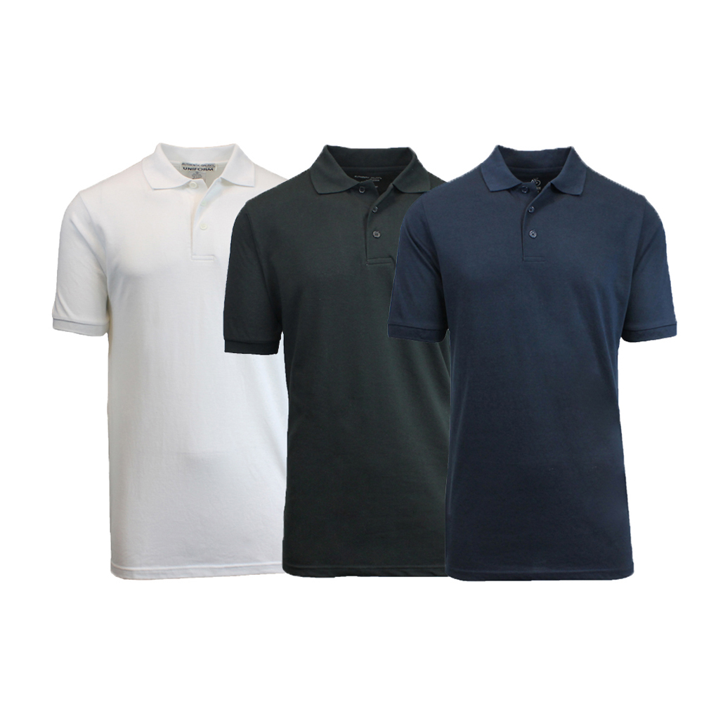 Men's Slim Fit Pique Polo Shirts (3-Pack) - Burgundy / Light Blue / White - Large