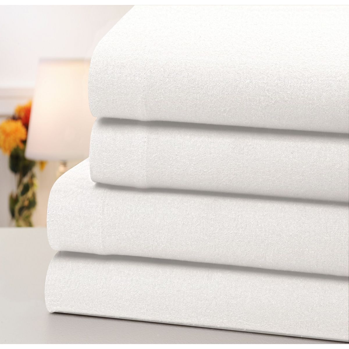 Bibb Home&reg; 100% Cotton Solid 4-Piece Flannel Sheet Set - Queen - White