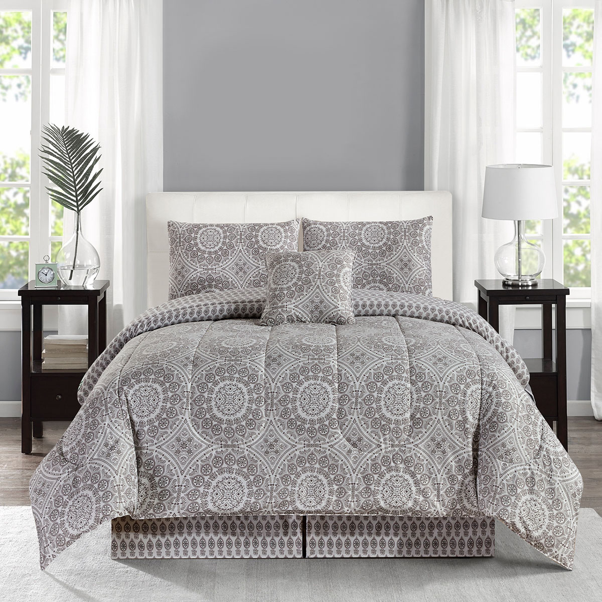 5-Piece Reversible Microfiber Bed Comforter Set - Twin / Aztec Grey