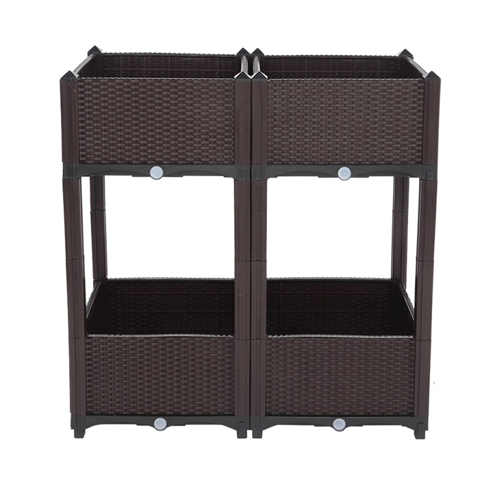 Stackable Raised Garden Bed Planter Boxes (Set of 4) - Brown