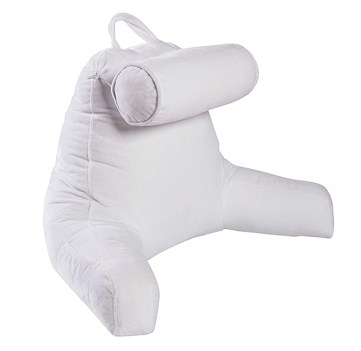 Backrest TV & Reading Pillow with Detachable Neck Bolster - White