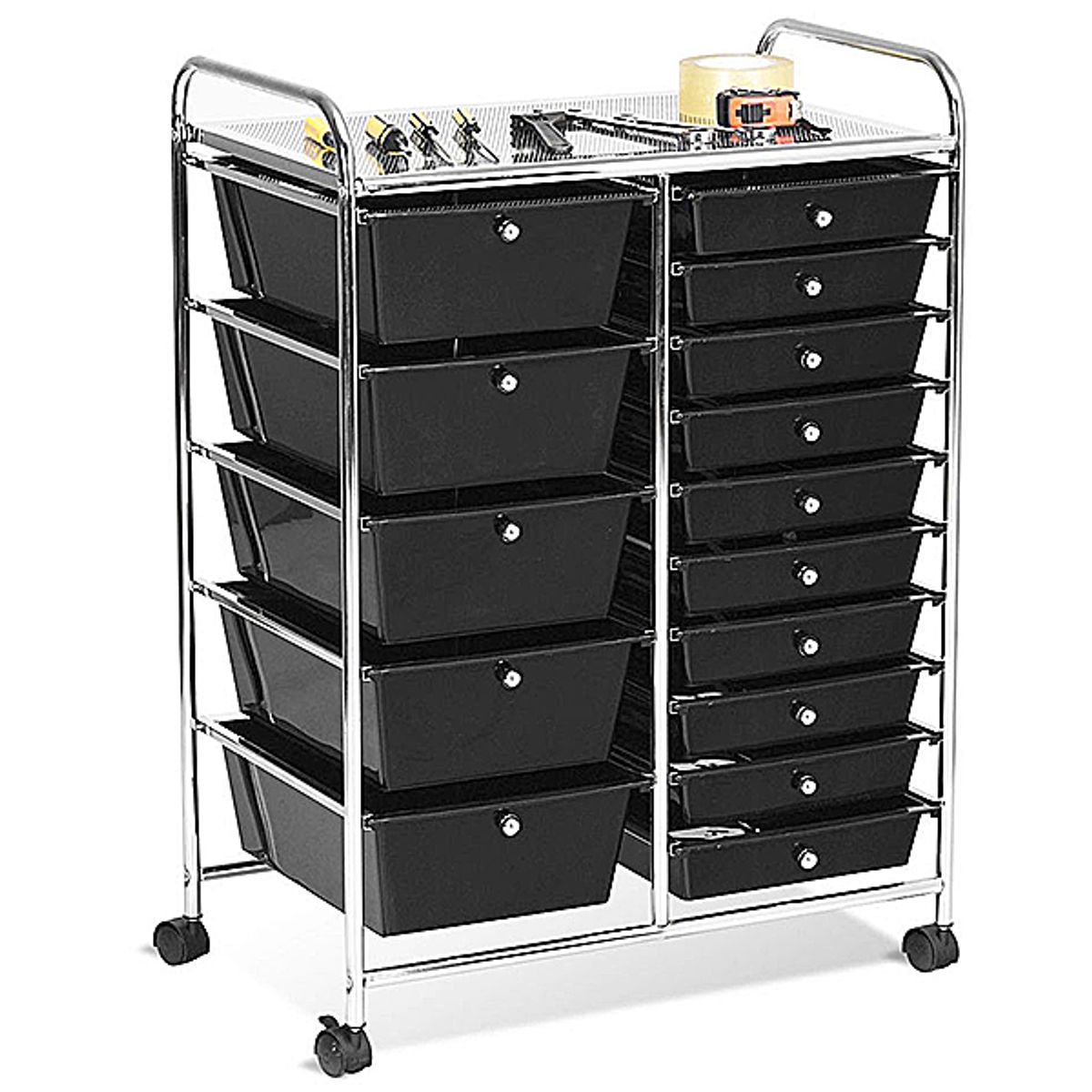 Rolling 15-Drawer Storage Cart - Black