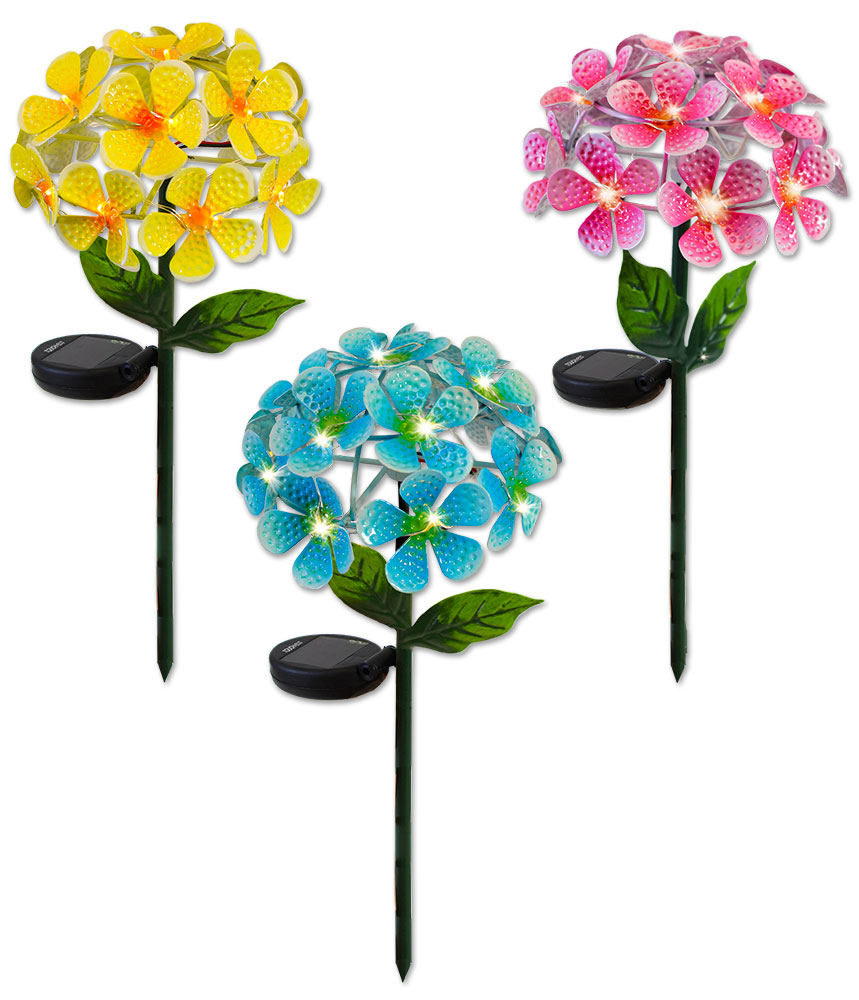 FLORALITES: Solar LED Metal Flower Décor Stake Light (1- to 3-Pack) - Floralite- Pink, Yellow & Blue