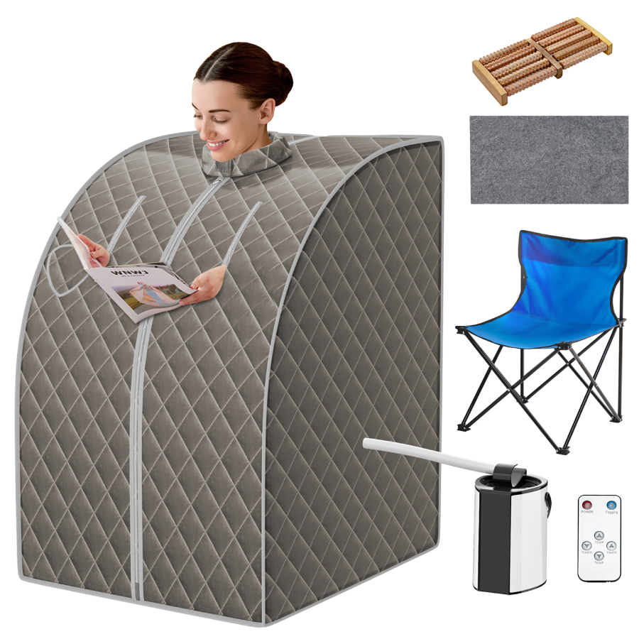 Portable Steam Sauna with Chair and Accessories - Gray
