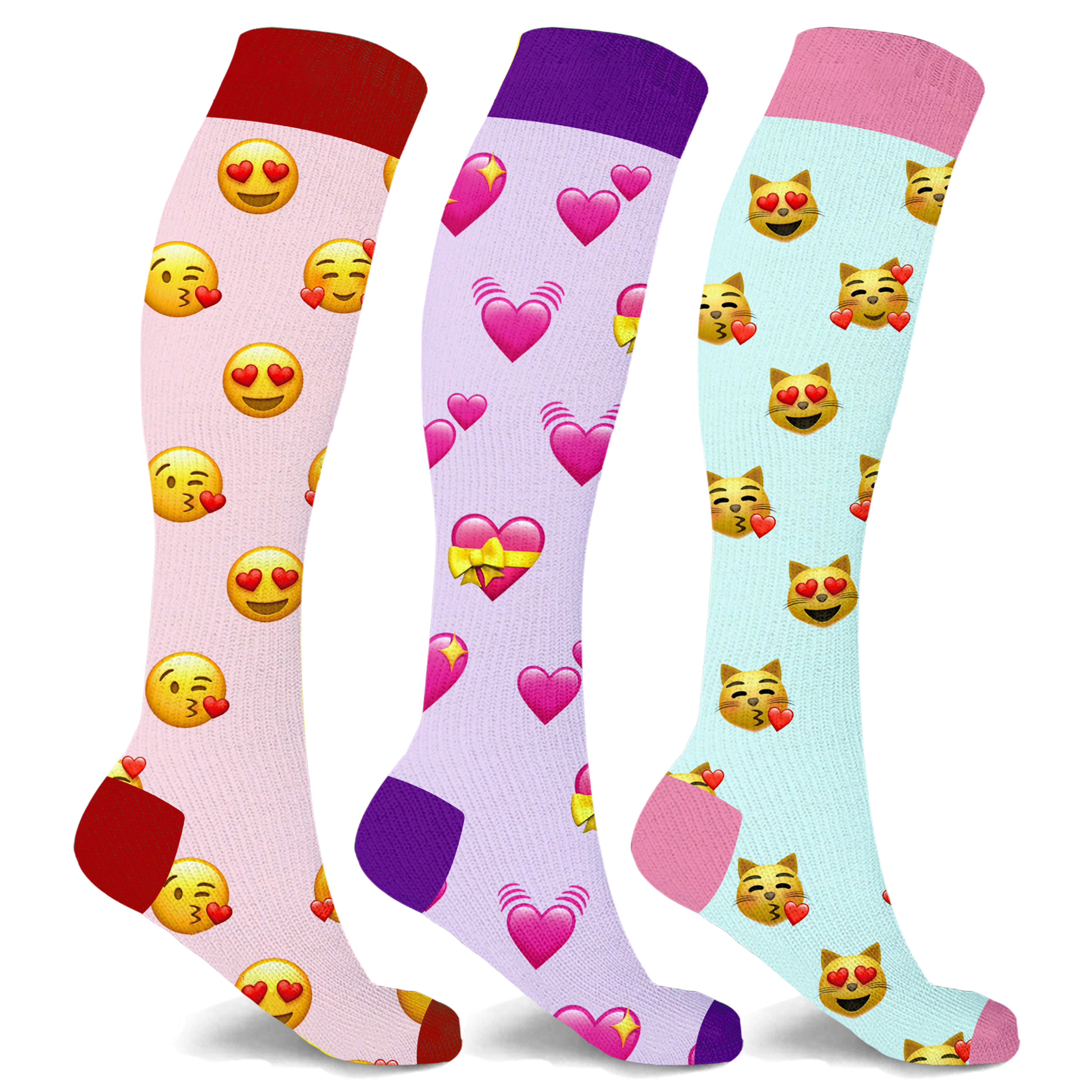 Holiday Fun and Christmas Knee-High Compression Socks (3-Pair) - Emoji - Small/Medium