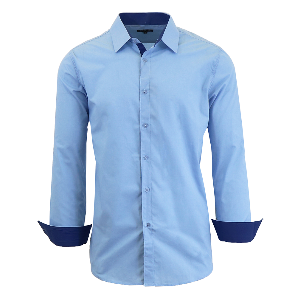 Men's Solid Color Slim-Fit Long-Sleeved Dress Shirt - Light Blue - X-Large