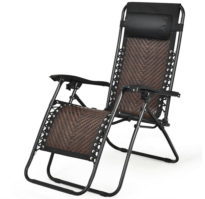Zero Gravity Rattan Folding Lounge Chairs (Set of 2) - Brown