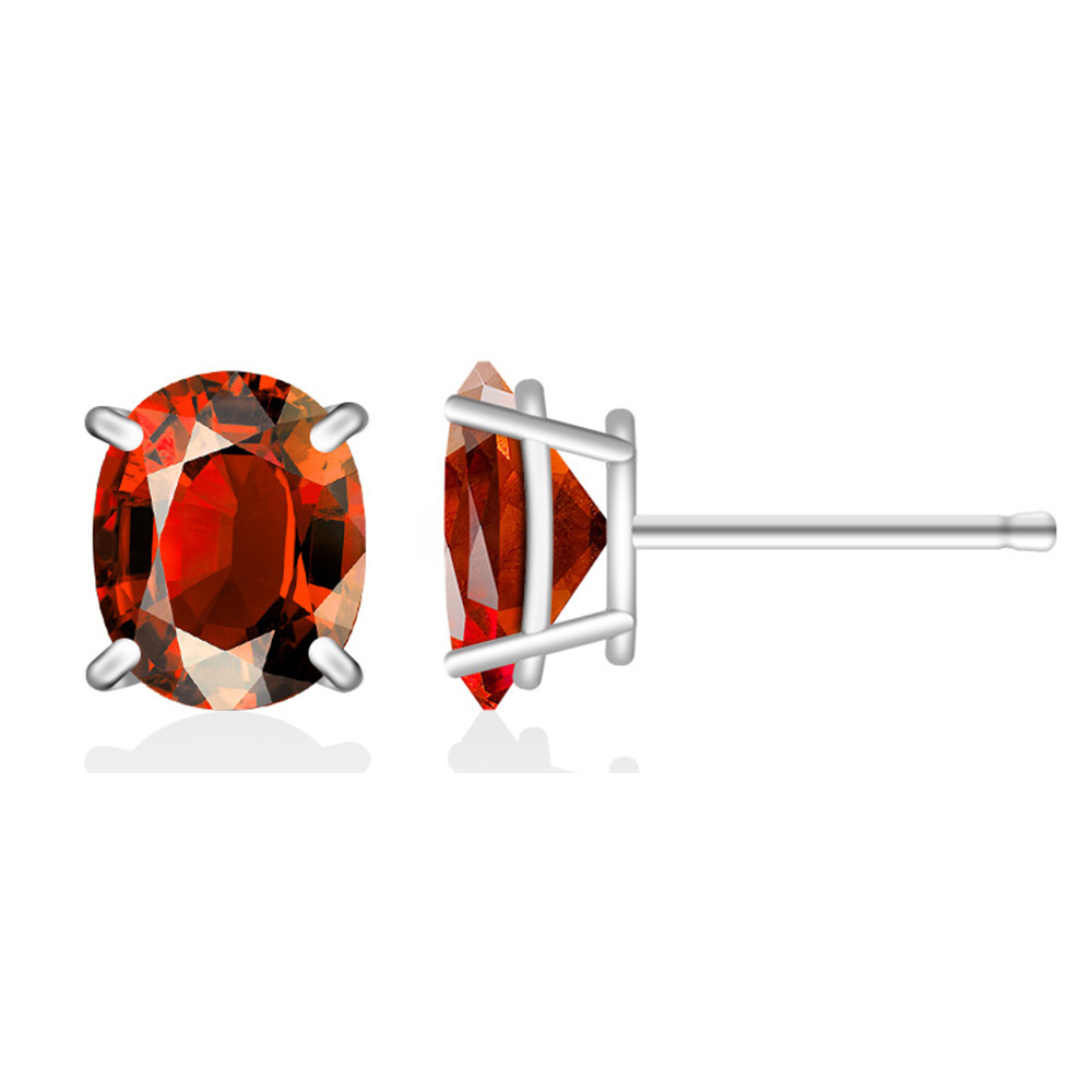 .925 Silver Lab-Created 2CT Birthstone Oval Stud Earrings - January/Garnet