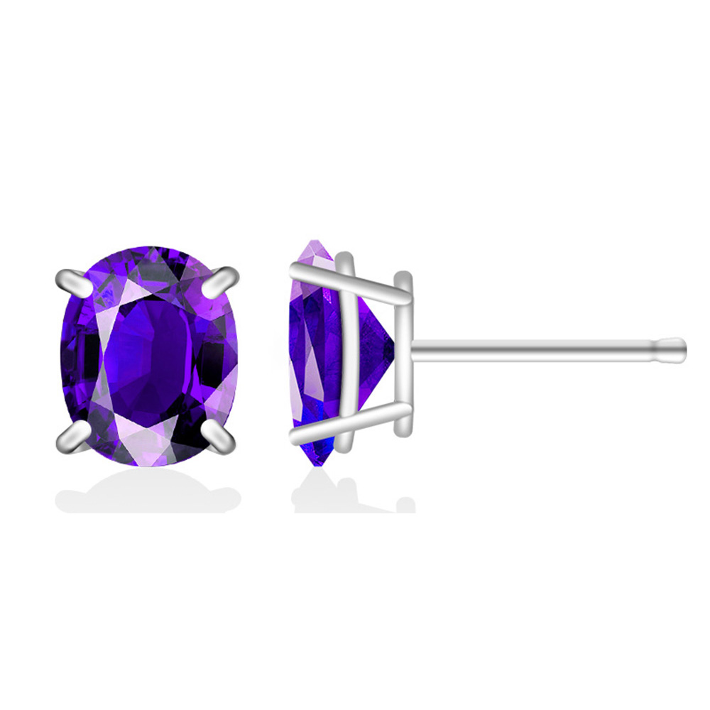 .925 Silver Lab-Created 2CT Birthstone Oval Stud Earrings - February/Amethyst