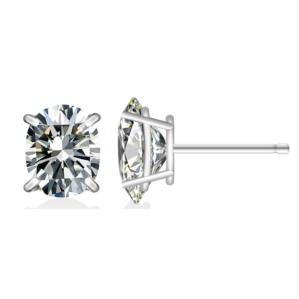 .925 Silver Lab-Created 2CT Birthstone Oval Stud Earrings - April/White Topaz