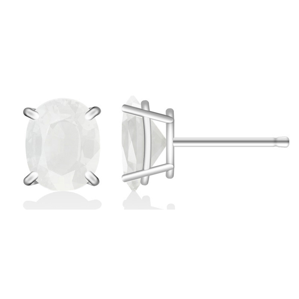 .925 Silver Lab-Created 2CT Birthstone Oval Stud Earrings - June/Opal