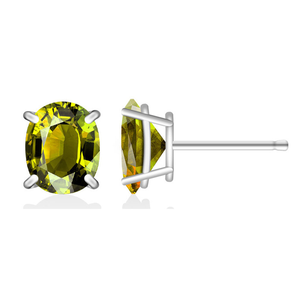 .925 Silver Lab-Created 2CT Birthstone Oval Stud Earrings - August/Peridot