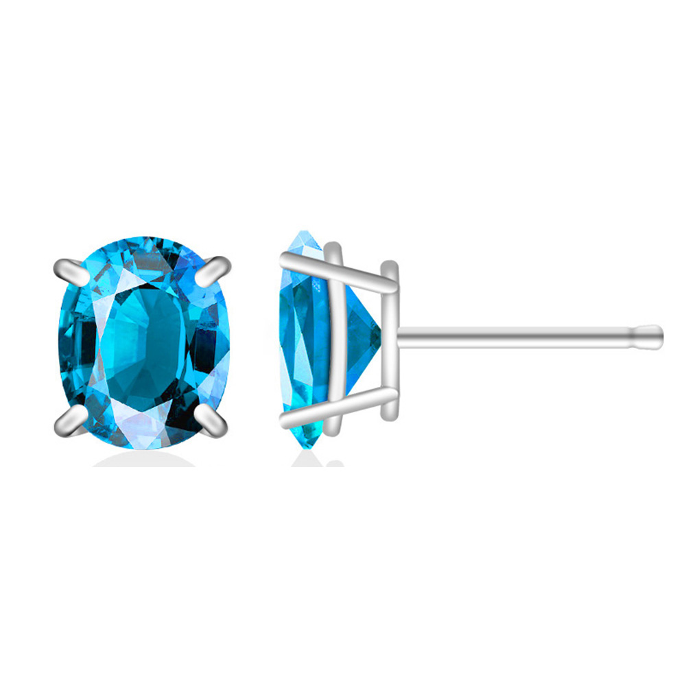 .925 Silver Lab-Created 2CT Birthstone Oval Stud Earrings - September/Sapphire