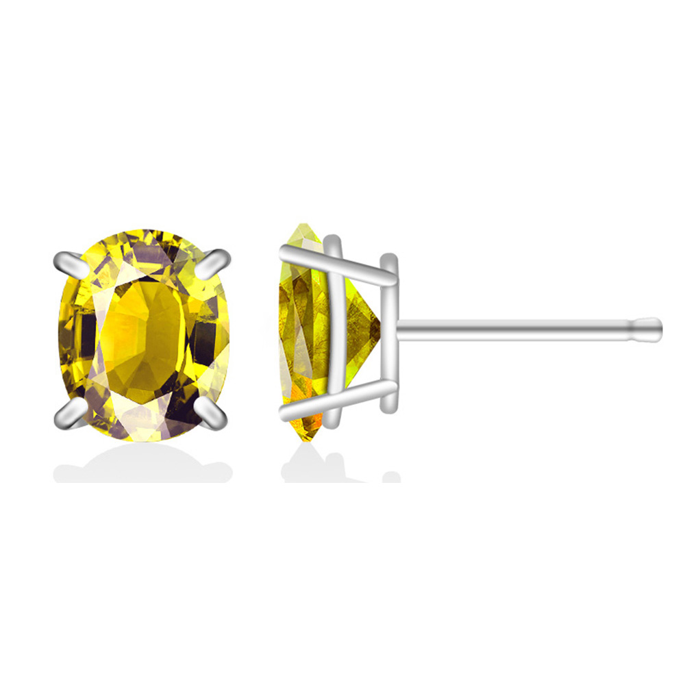 .925 Silver Lab-Created 2CT Birthstone Oval Stud Earrings - November/Topaz