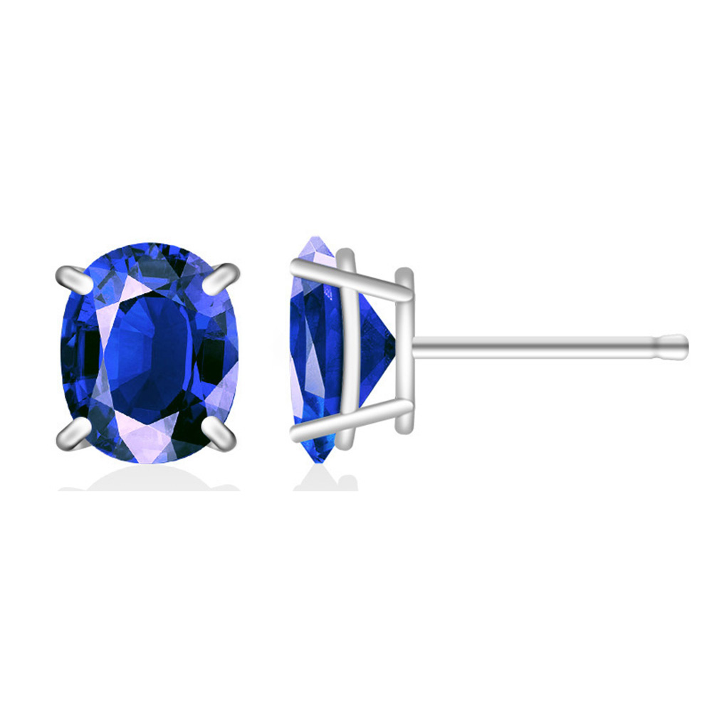.925 Silver Lab-Created 2CT Birthstone Oval Stud Earrings - December/ Tanzanite