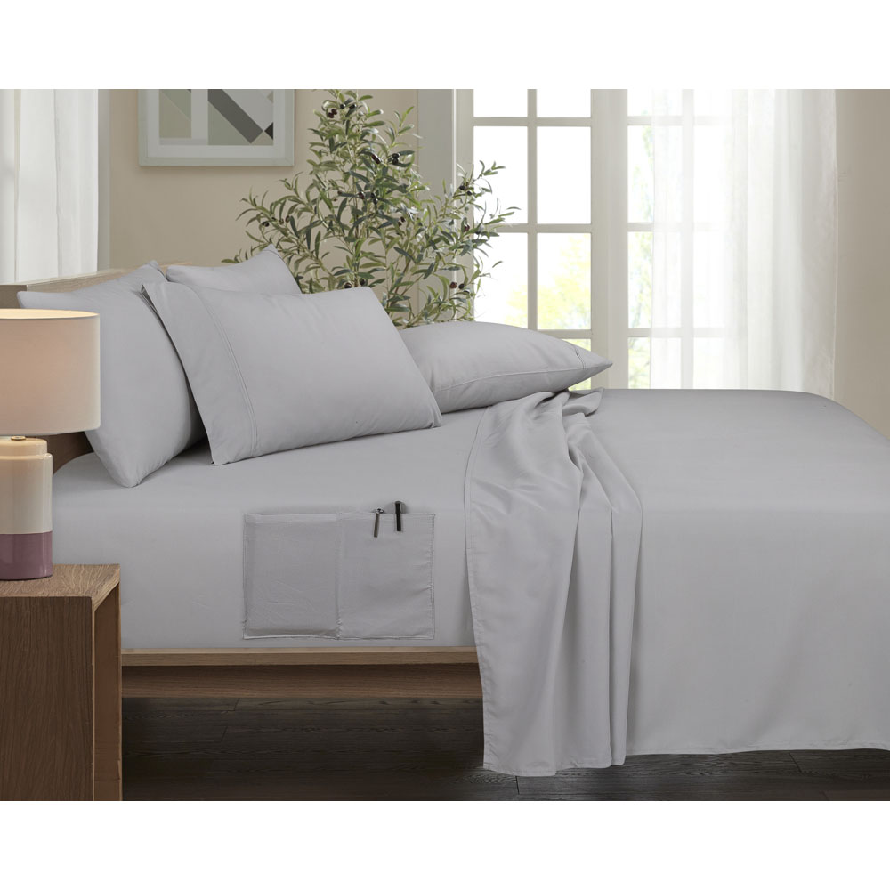 Bamboo Comfort 6-Piece Smart Sheet Set with Side Pocket - Twin - Silver