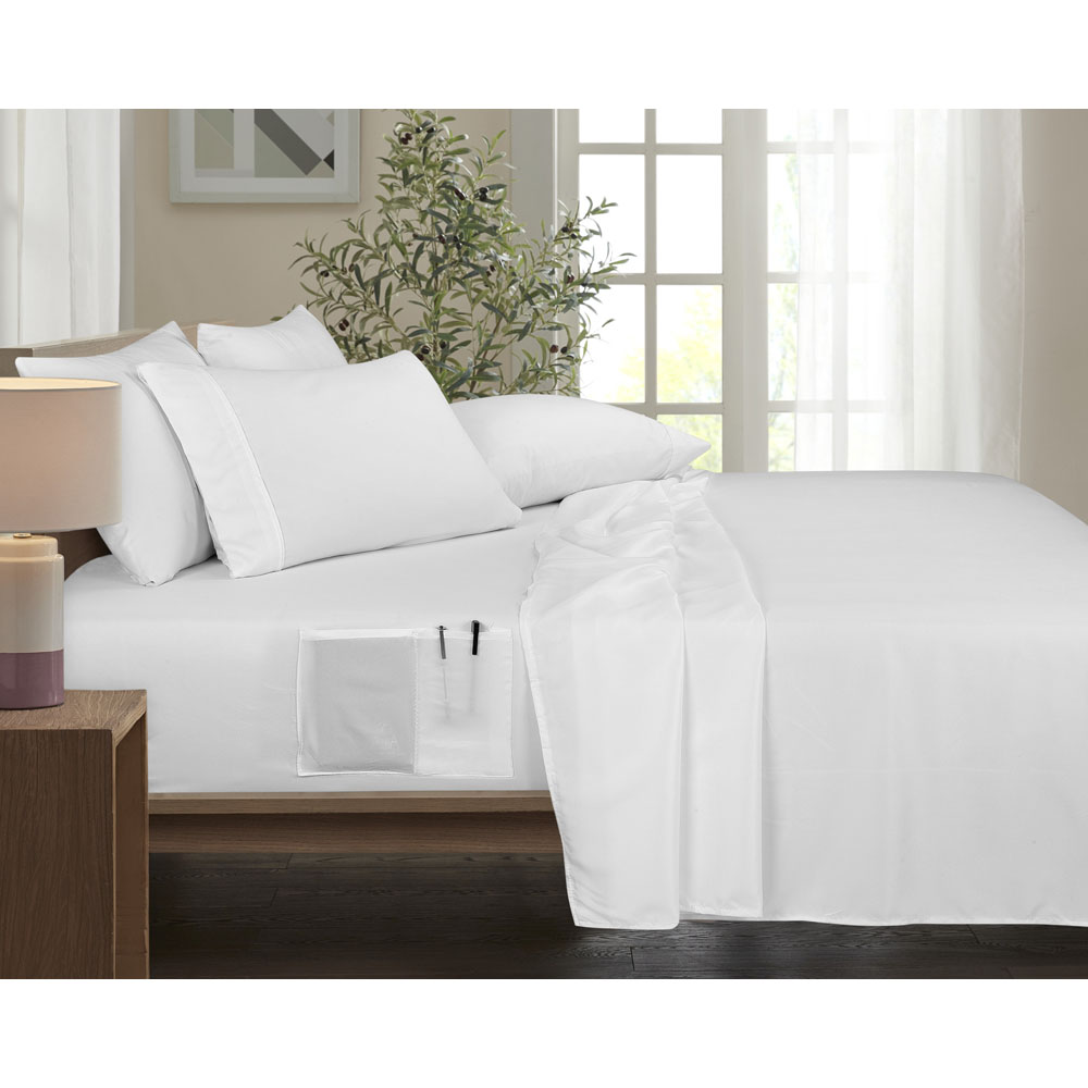 Bamboo Comfort 6-Piece Smart Sheet Set with Side Pocket - Twin - White