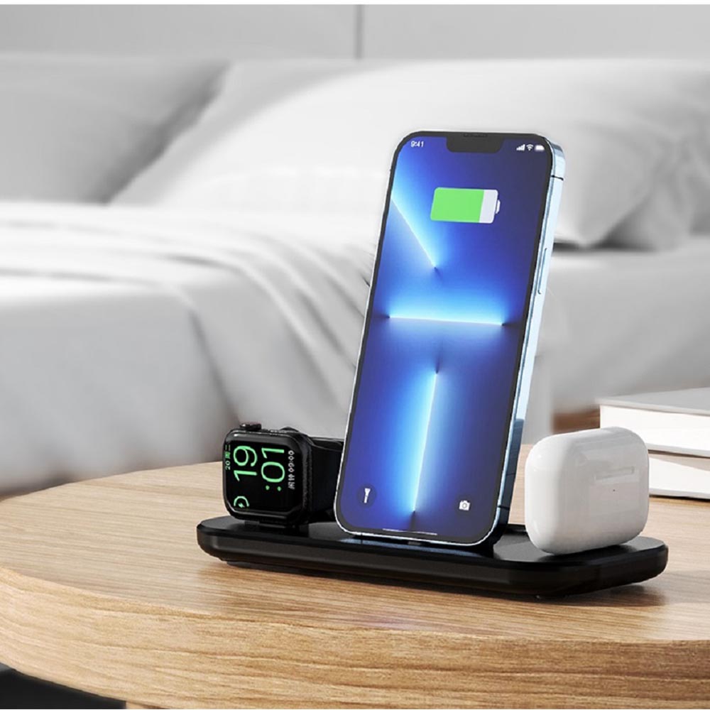 3-in-1 Portable & Foldable Charging Station for Apple Devices - A32 Charging Stand-Black