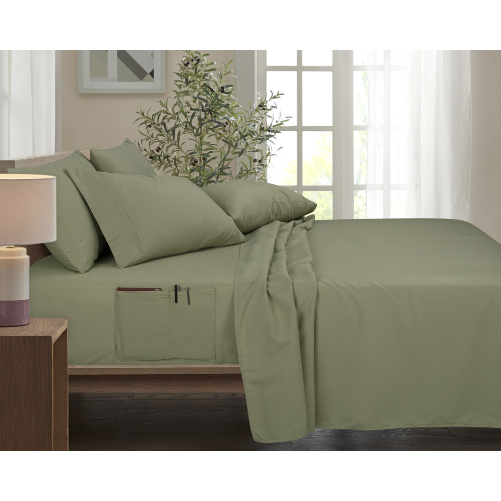 Bamboo Comfort 6-Piece Smart Sheet Set with Side Pocket - Queen - Sage