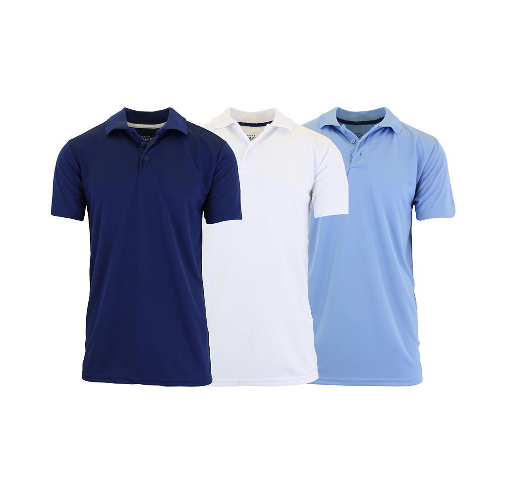 Men's Dry-Fit Moisture-Wicking Polo Shirt (3-Pack) - Navy - White - Light Blue - Medium