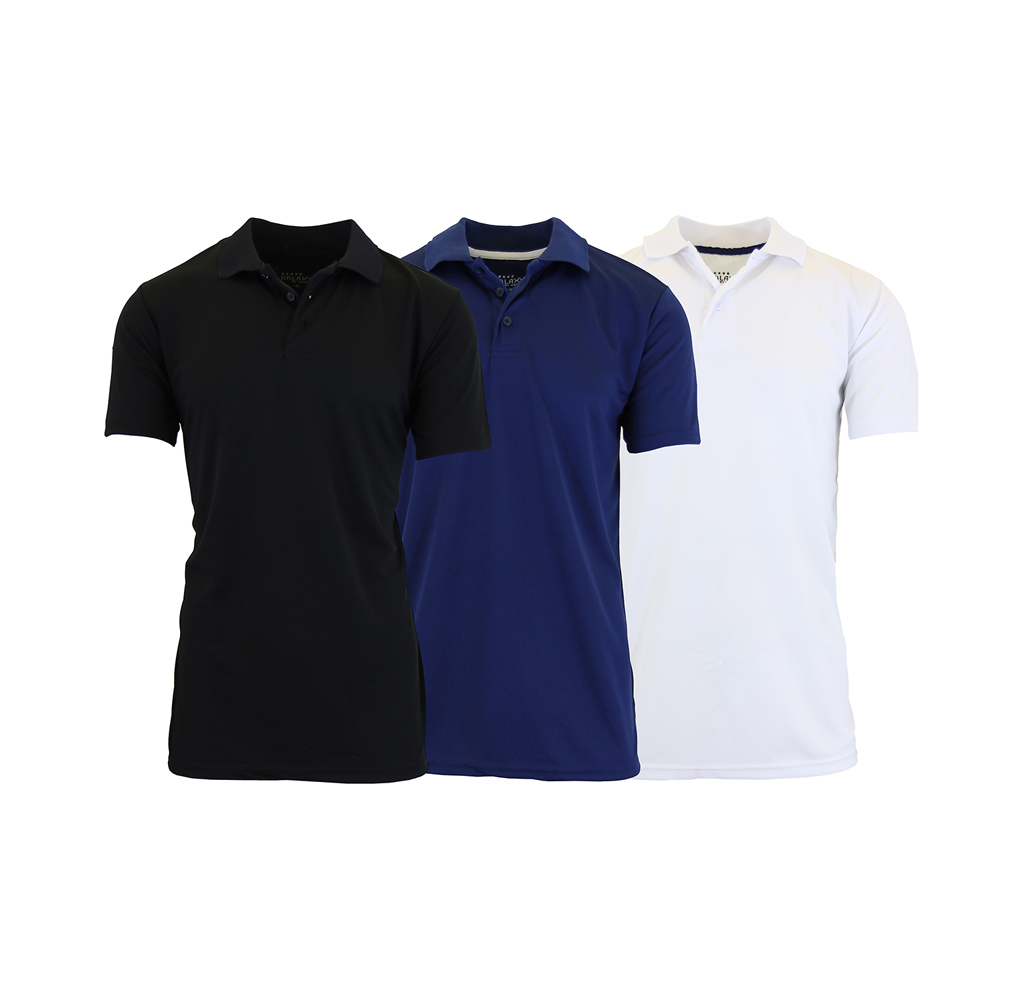 Men's Dry-Fit Moisture-Wicking Polo Shirt (3-Pack) - Black - Navy - White - Large