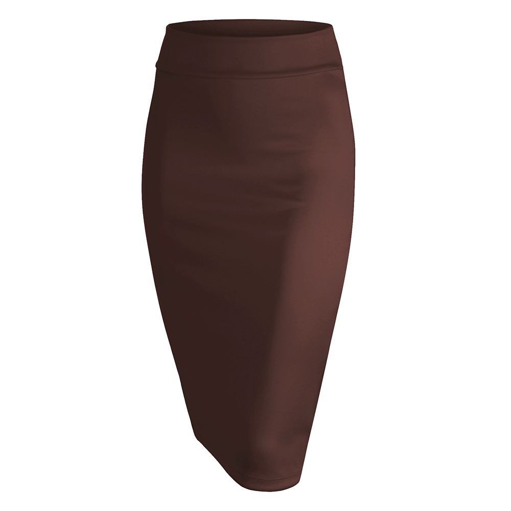 Women's Elastic Waist Stretch Pencil Skirt - Brown - Large