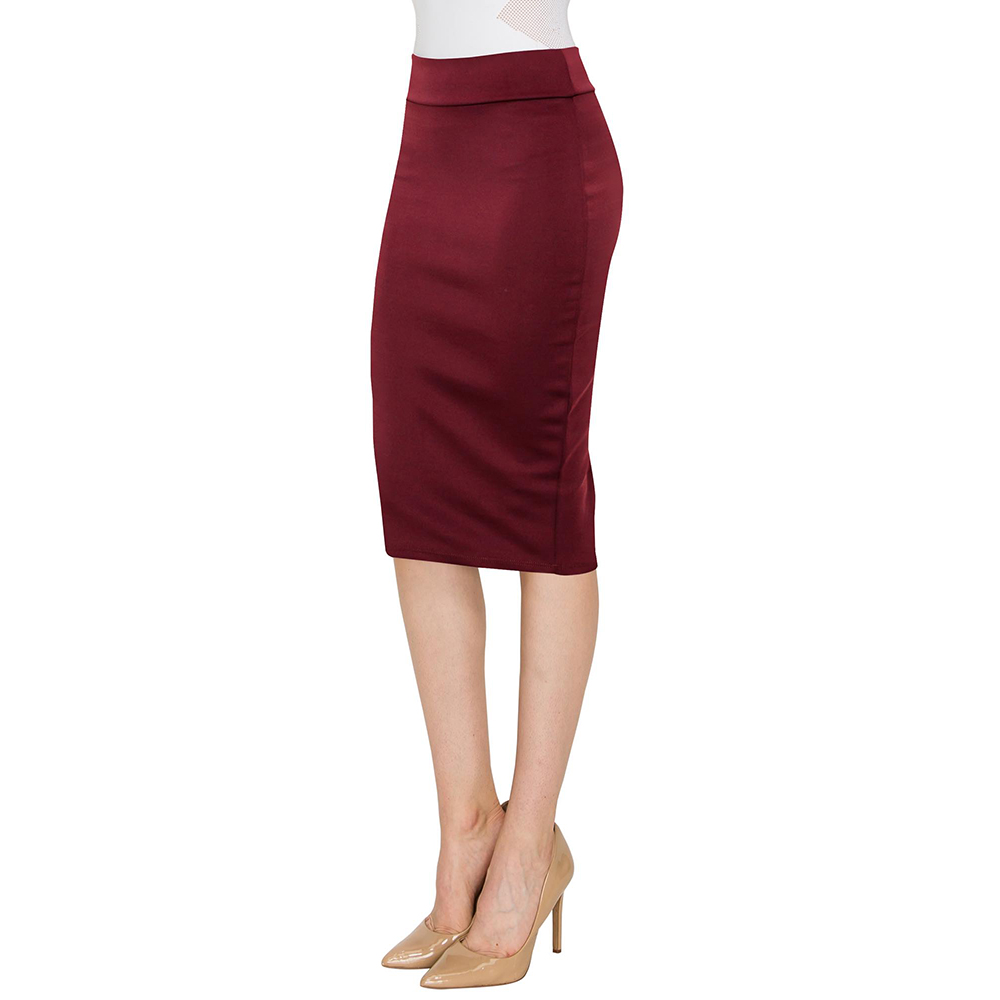 Women's Elastic Waist Stretch Pencil Skirt - Wine - 3XL
