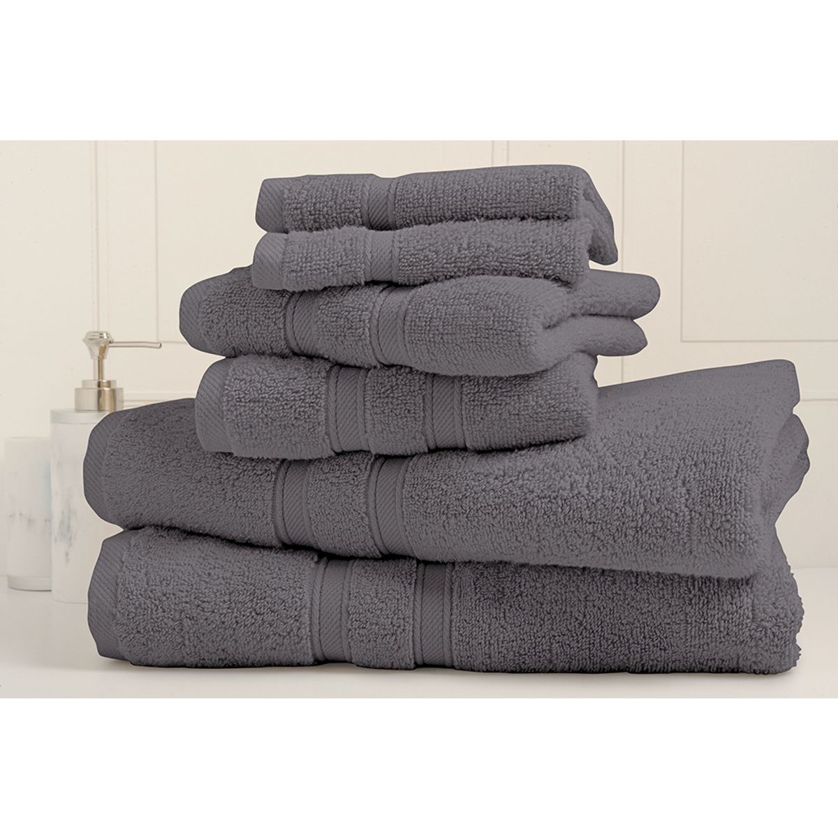 Zero Twist Egyptian Cotton 6-Piece Towel Set - 6 pc Towel - Gray