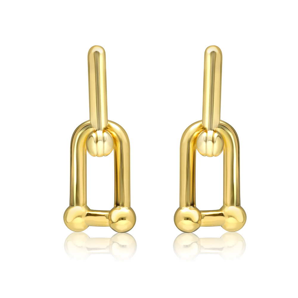 Chunky U-Shape 14K-Gold-Plated Ball Chain Earrings with Gift Pouch - Gold