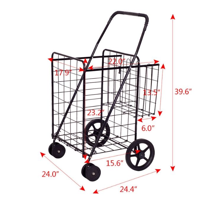 Jumbo Folding Rolling Shopping Cart - Black
