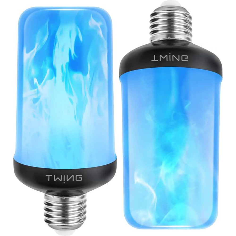 LED Flame Light Bulb, 4 Modes Fire Light Bulb with Gravity Sensor, E26/E27 Base (4-Pack) - LED-FlameBulb-Blue-4pk