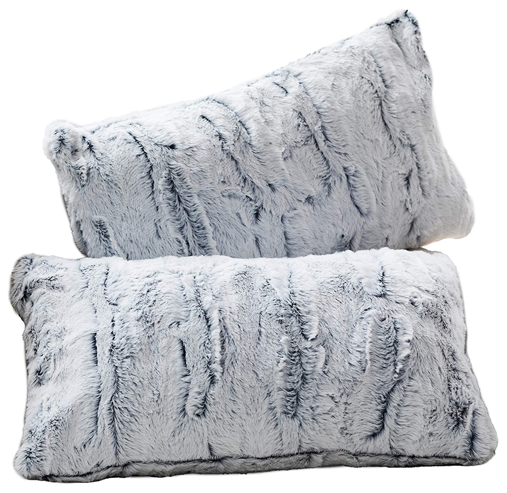 Super Soft Embossed Faux Fur Throw Pillows (Set of 2) - 12x20 Blue/White