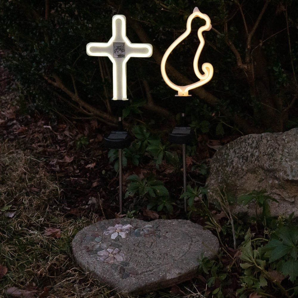 Touch of Eco® Neon Stake™ Solar LED Stake Light (2-Pack) - Solar Stake Light- Cat & Cross Combo